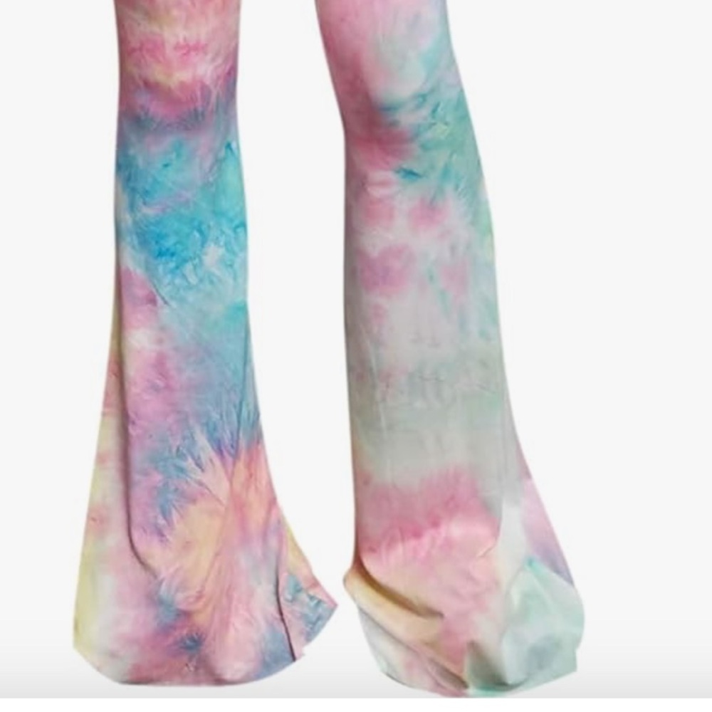 Pastel rainbow unicorn pants tie dye flare bell bottoms rave festival 70’s 🎀